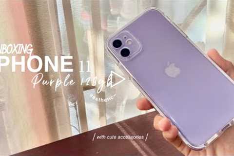 Purple IPhone 11 unboxing + accessories & set up in 2021✨