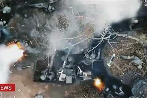 Horrible footage! Ukraine drones drop grenades blow up Russian Wagner group position