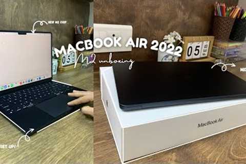 Macbook Air M2 Aesthetic Unboxing & Setup *Midnight*✨