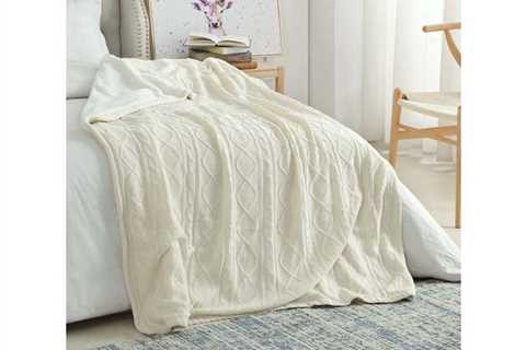 Yara Cable Knit Throw Cream White for $35