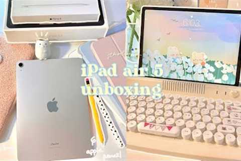 iPad air 5 starlight unboxing 🍯✨ | apple pencil ✏️ + aesthetic accessories & keyboard 🌷⌨️