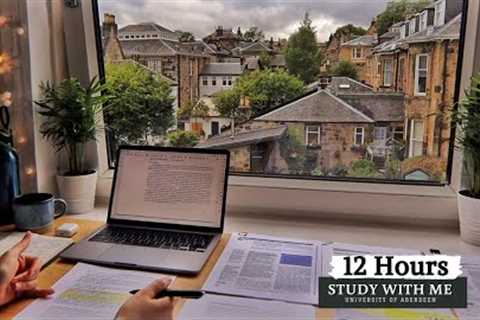 12 HOUR STUDY WITH ME on A RAINY DAY | Background noise, 10 min Break, No music, Study with Merve