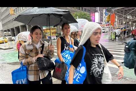 New York Live Tropical Storm Midtown Manhattan | Times Square Sunday