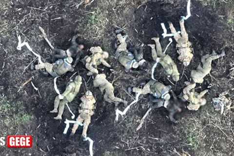 Footage! Ukrainian FPV drones drop grenades on Russian soldier column in trenches near Bakhmut