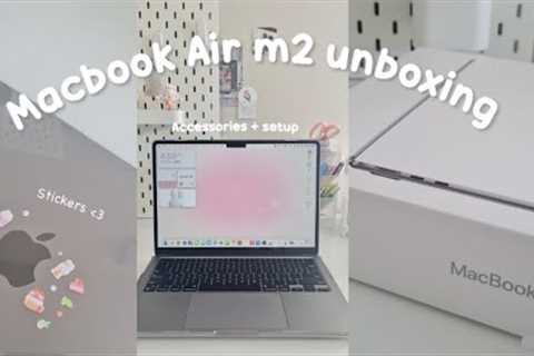 MacBook Air m2 (SPACE GREY🩶) unboxing💻🌷set up + customisation