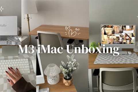 m3 imac unboxing + aesthetic desk setup *cozy & simple* 🎧🍓