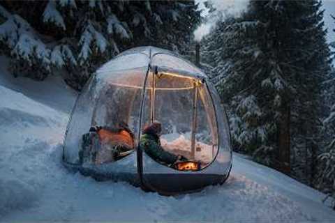Transparent Hot Tent Camping in Deep Snow | Solo Bushcraft
